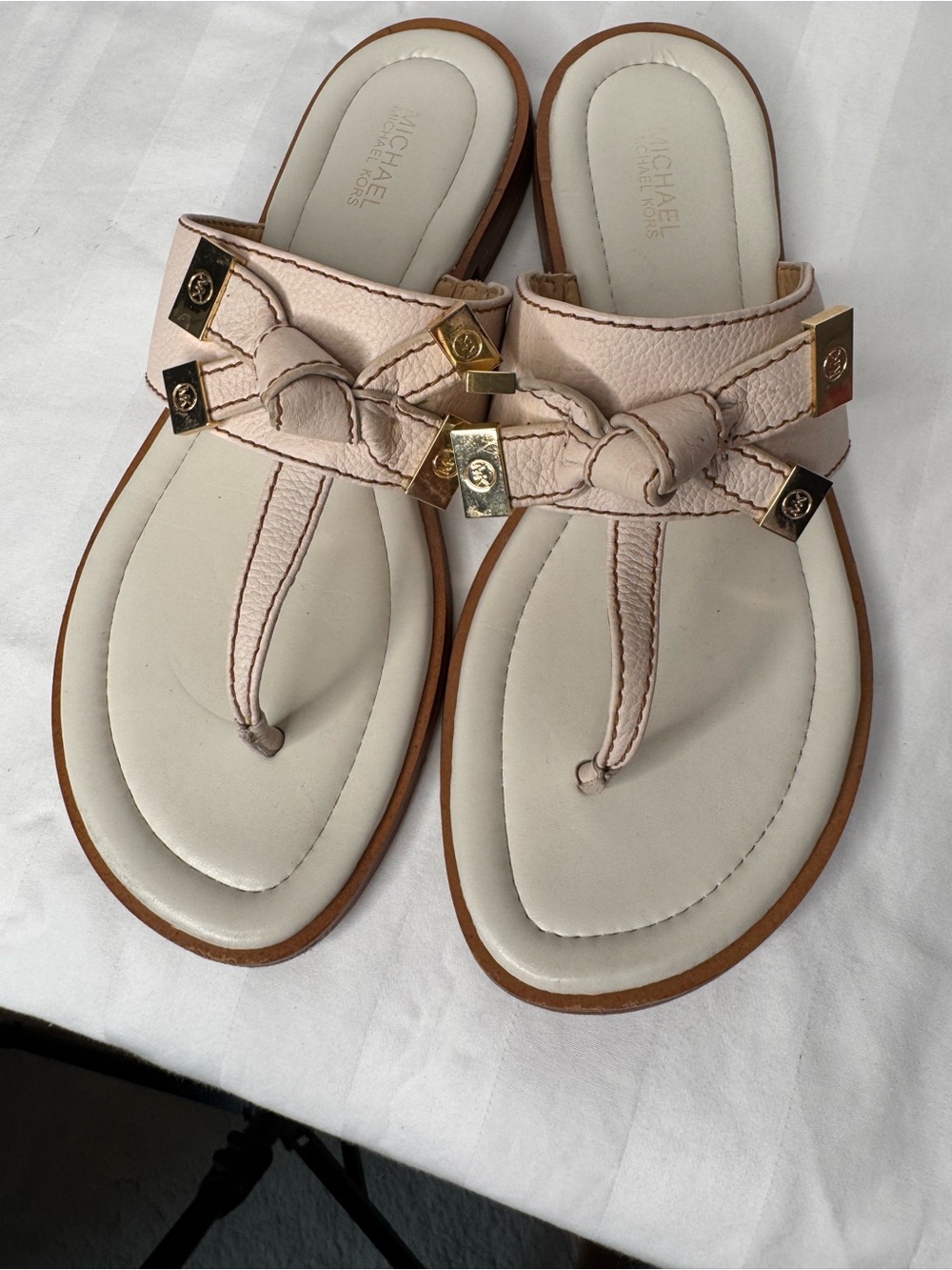 MICHAEL Michael Kors Women's Cream Leather Toe-Post Sandals